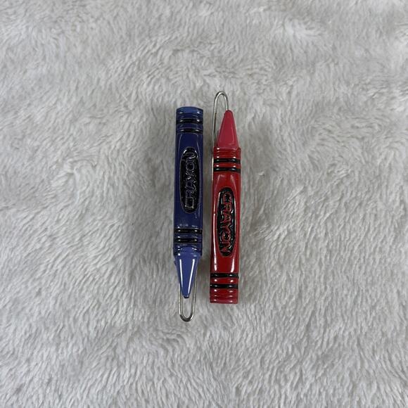 Vintage Hair Barrettes Crayons Set Of 6 Red Purple Green Blue Clips 1 5/8” Long - Picture 3 of 6
